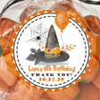 Personalized spooky orange and black witch party label