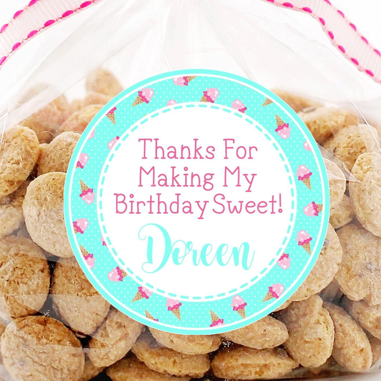 Personalized summer pink aqua ice cream party stickers