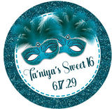 Personalized teal masquerade mask party favor label