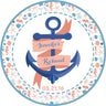 Personalized wedding sticker featuring a nautical anchor wrapped with a custom name ribbon
