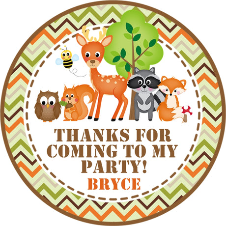 Personalized woodland party favor sticker