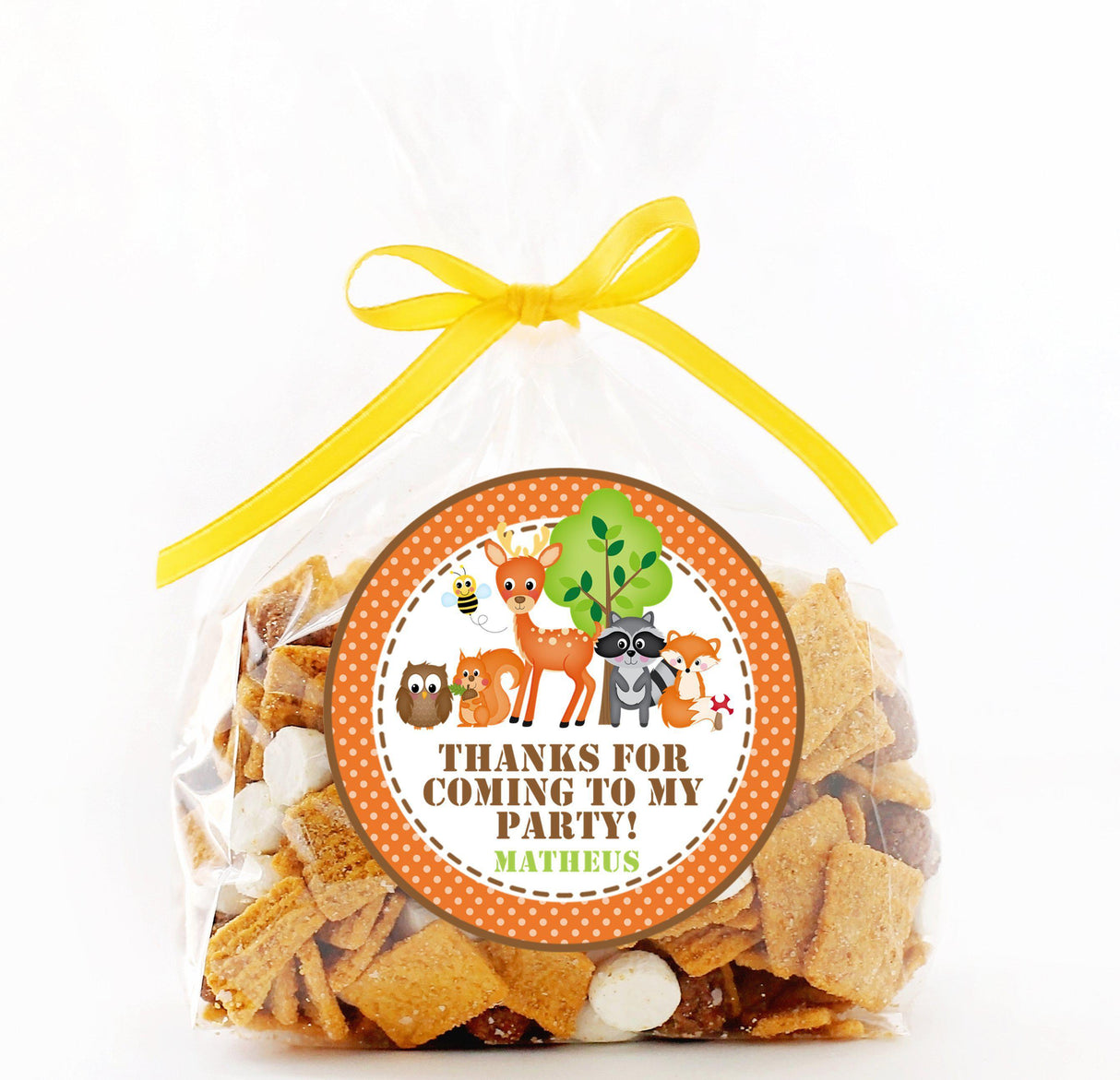 Personalized woodland treat bag sticker