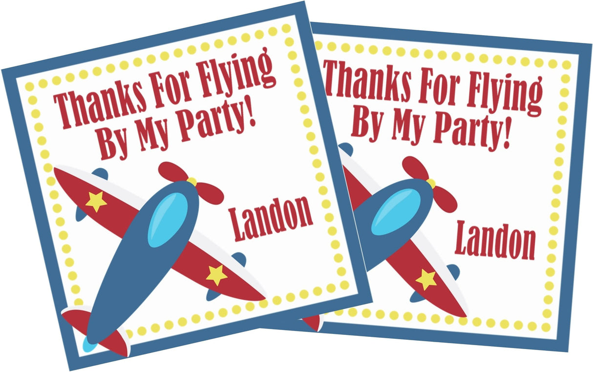 Pilot theme red and blue airplane party favor label