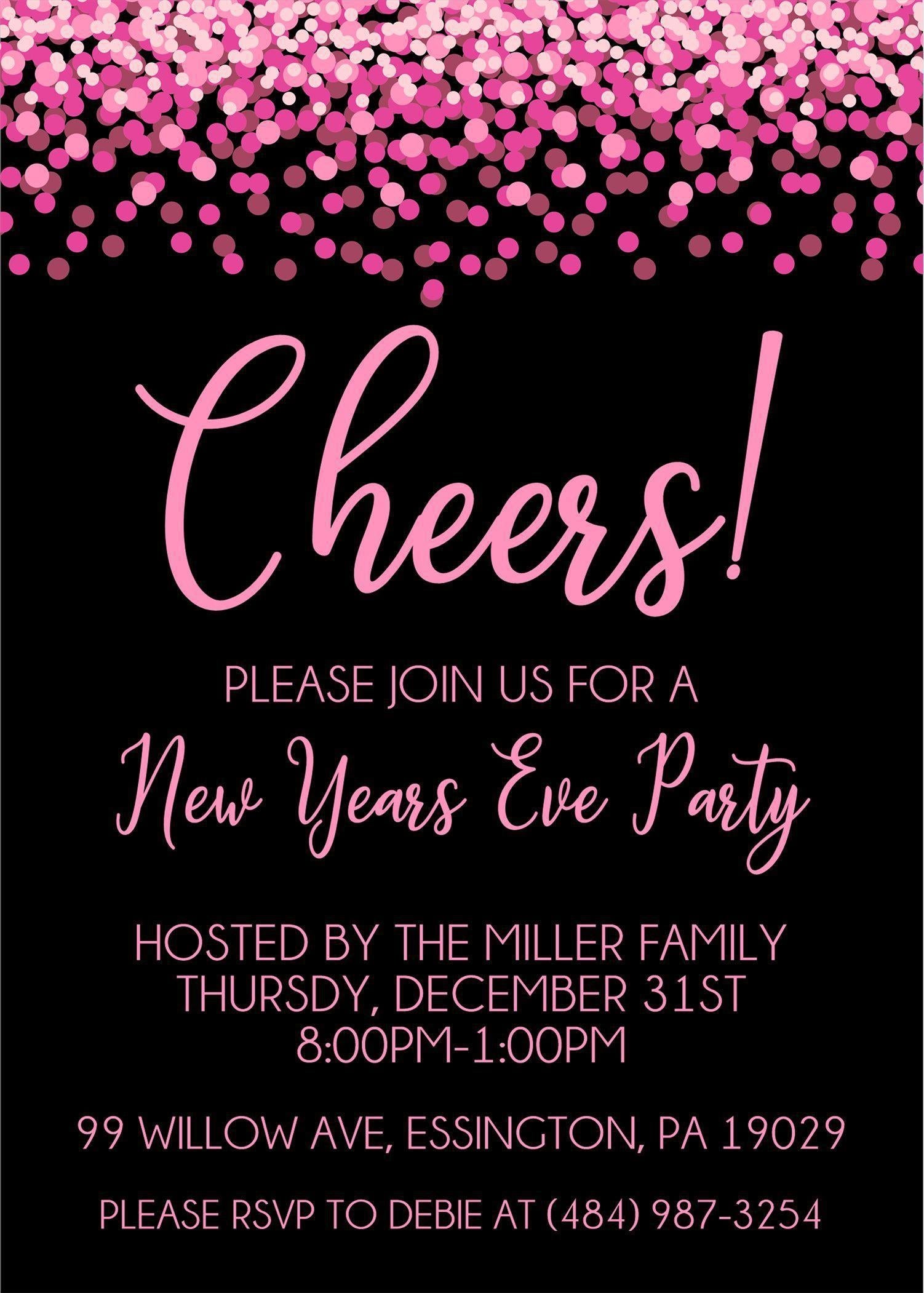 Pink And Black New Years Eve Party Invitations