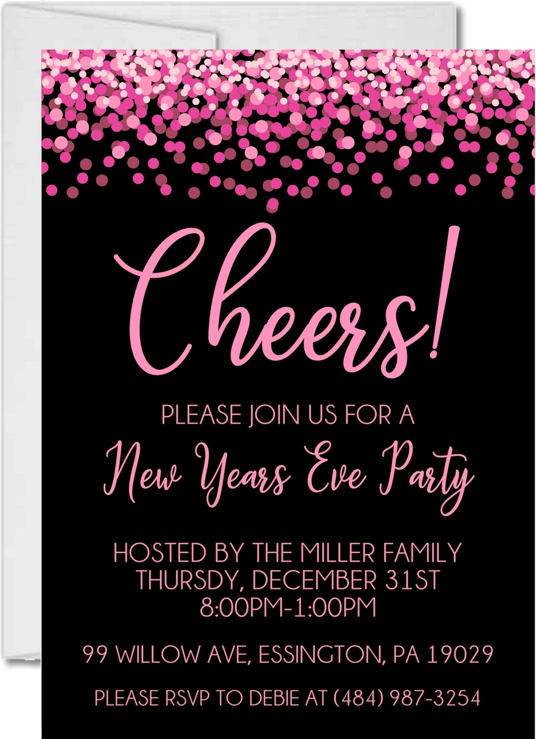 Pink And Black New Years Eve Party Invitations