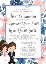 Pink And Blue Siblings And Twins First Communion Invitations
