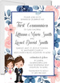 Pink And Blue Siblings And Twins First Communion Invitations