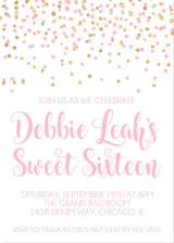 Pink And Gold Confetti Sweet 16 Party Invitations