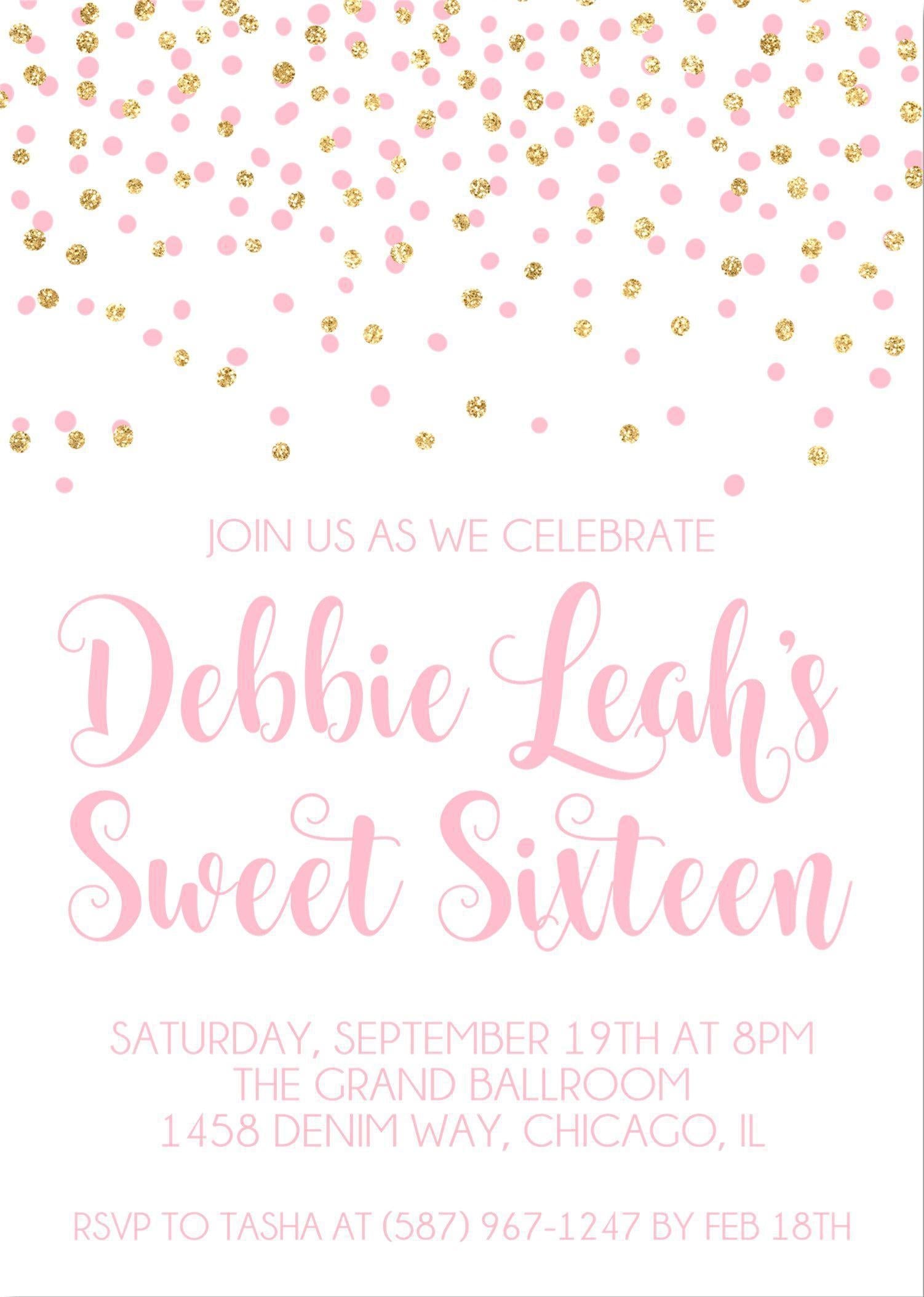 Pink And Gold Confetti Sweet 16 Party Invitations