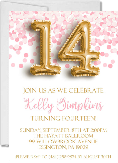 Pink And Gold Confetti Teen Birthday Party Invitations