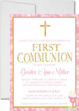 Pink And Gold First Communion Invitations