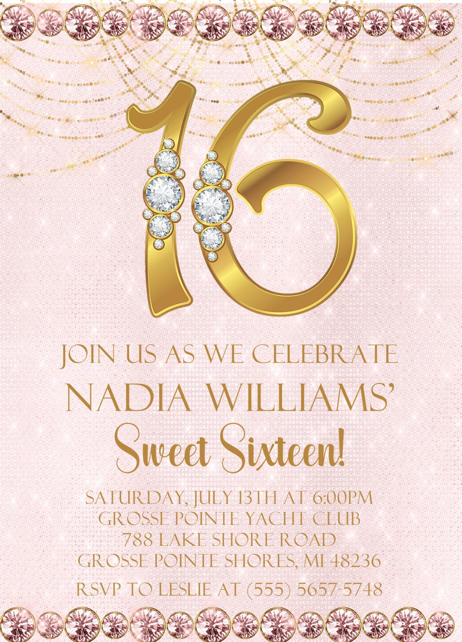 Pink And Gold Sweet 16 Party Invitations