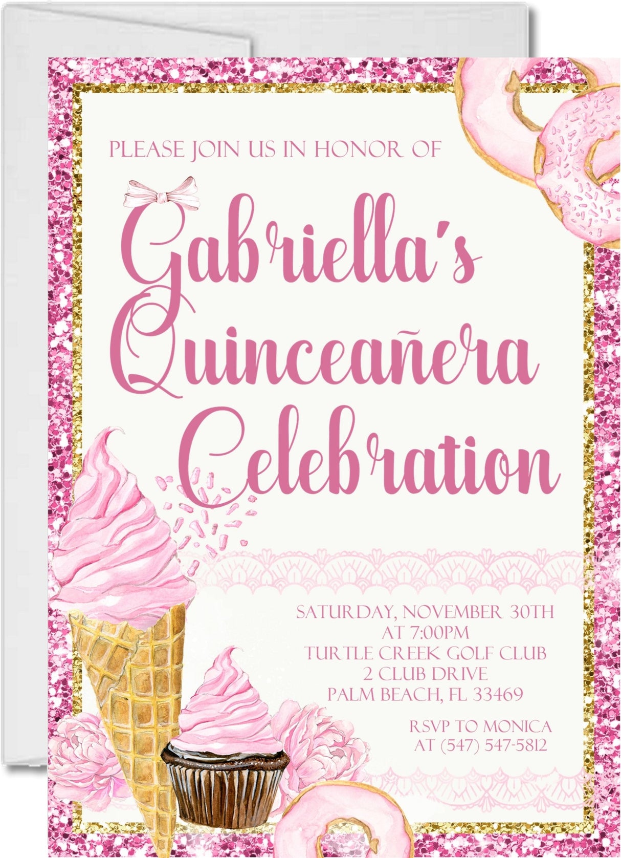 Pink And Gold Sweets Quinceanera Invitations