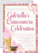 Pink And Gold Sweets Quinceanera Invitations