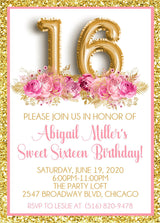 Pink And Gold Teen Birthday Party Invitations