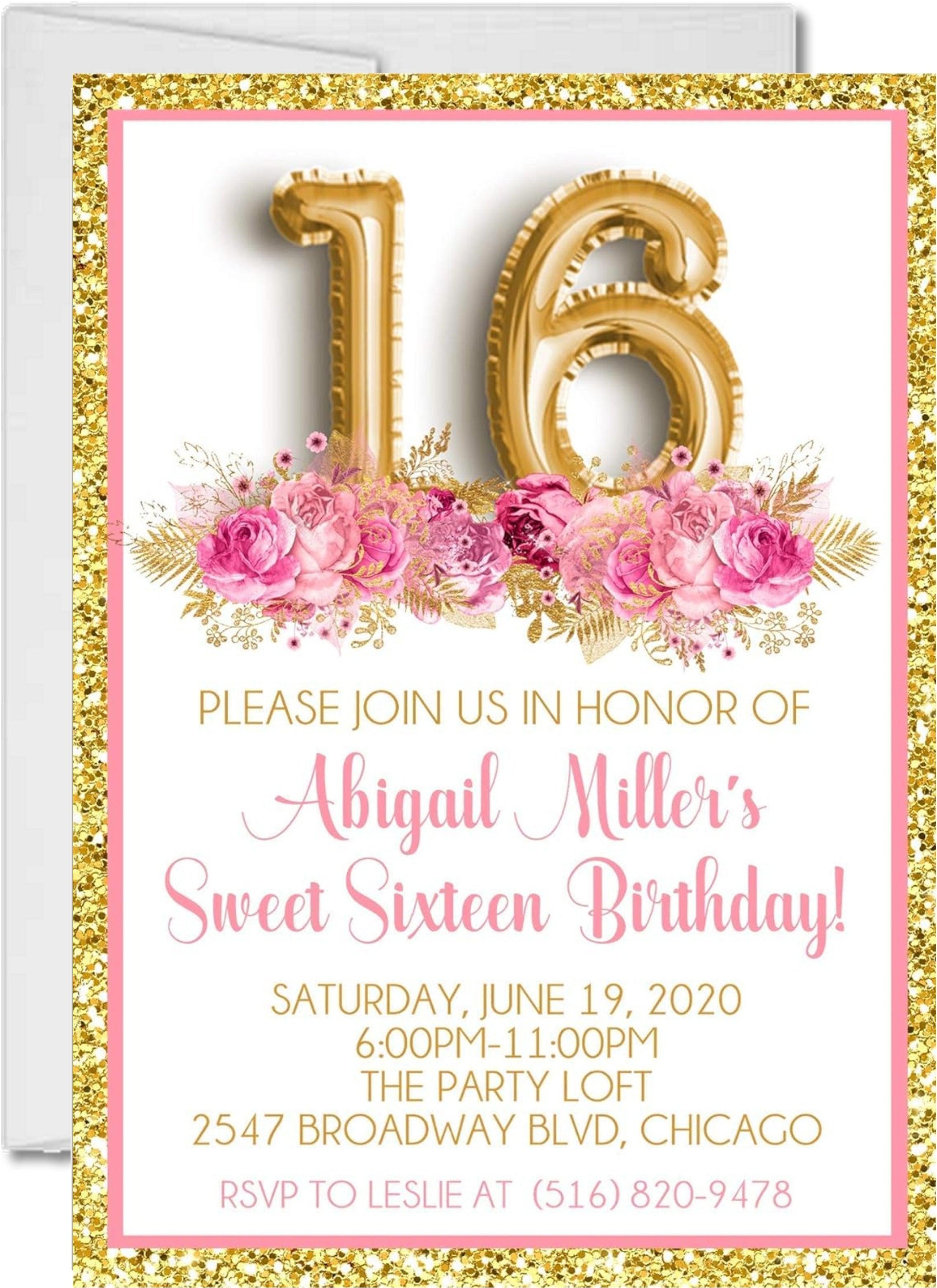 Pink And Gold Teen Birthday Party Invitations