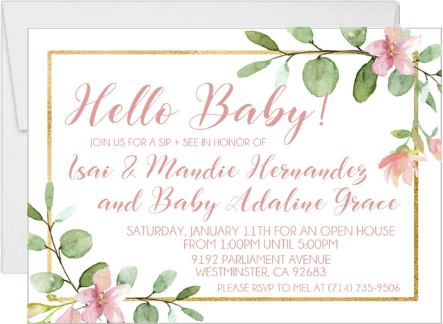 Pink And Green Floral Sip And See Invitations