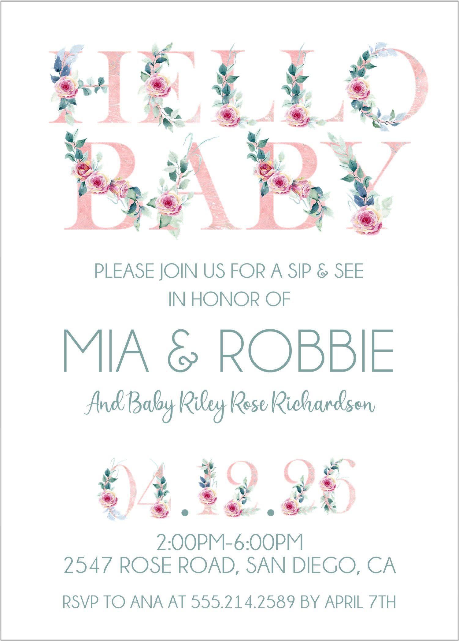 Pink And Green Garden Sip And See Invitations