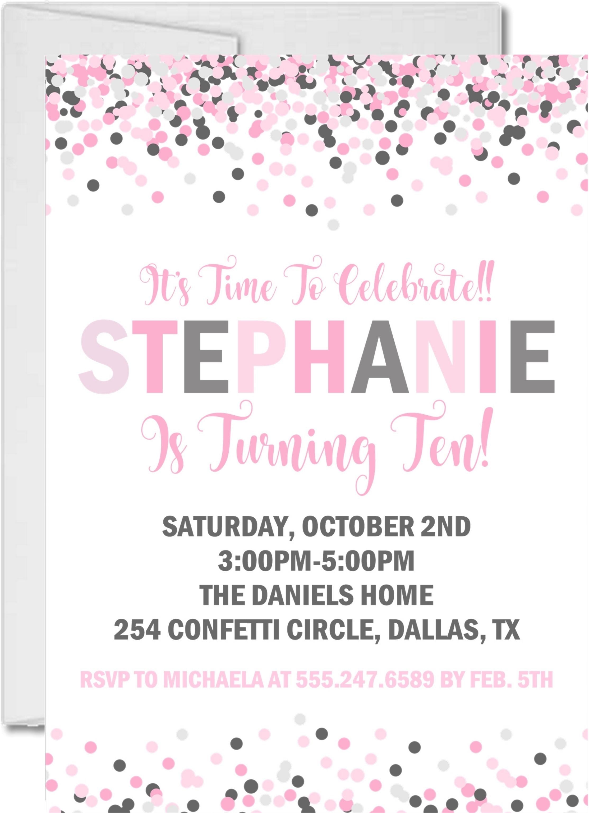 Pink And Grey Confetti Birthday Party Invitations