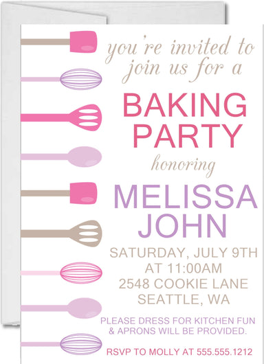 Pink And Lavender Baking Birthday Party Invitations