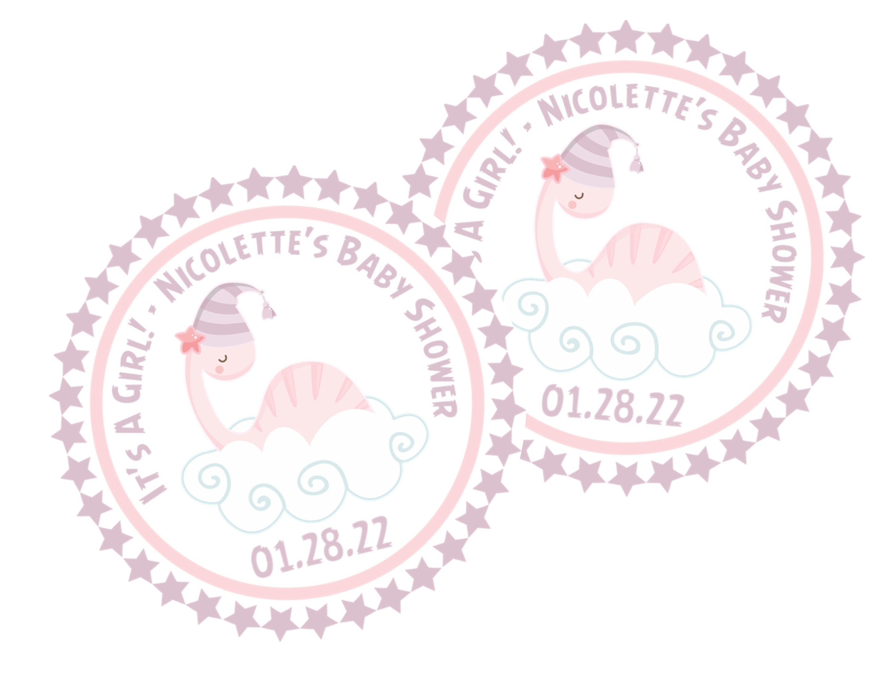 Pink And Lavender Dinosaur Baby Shower Stickers