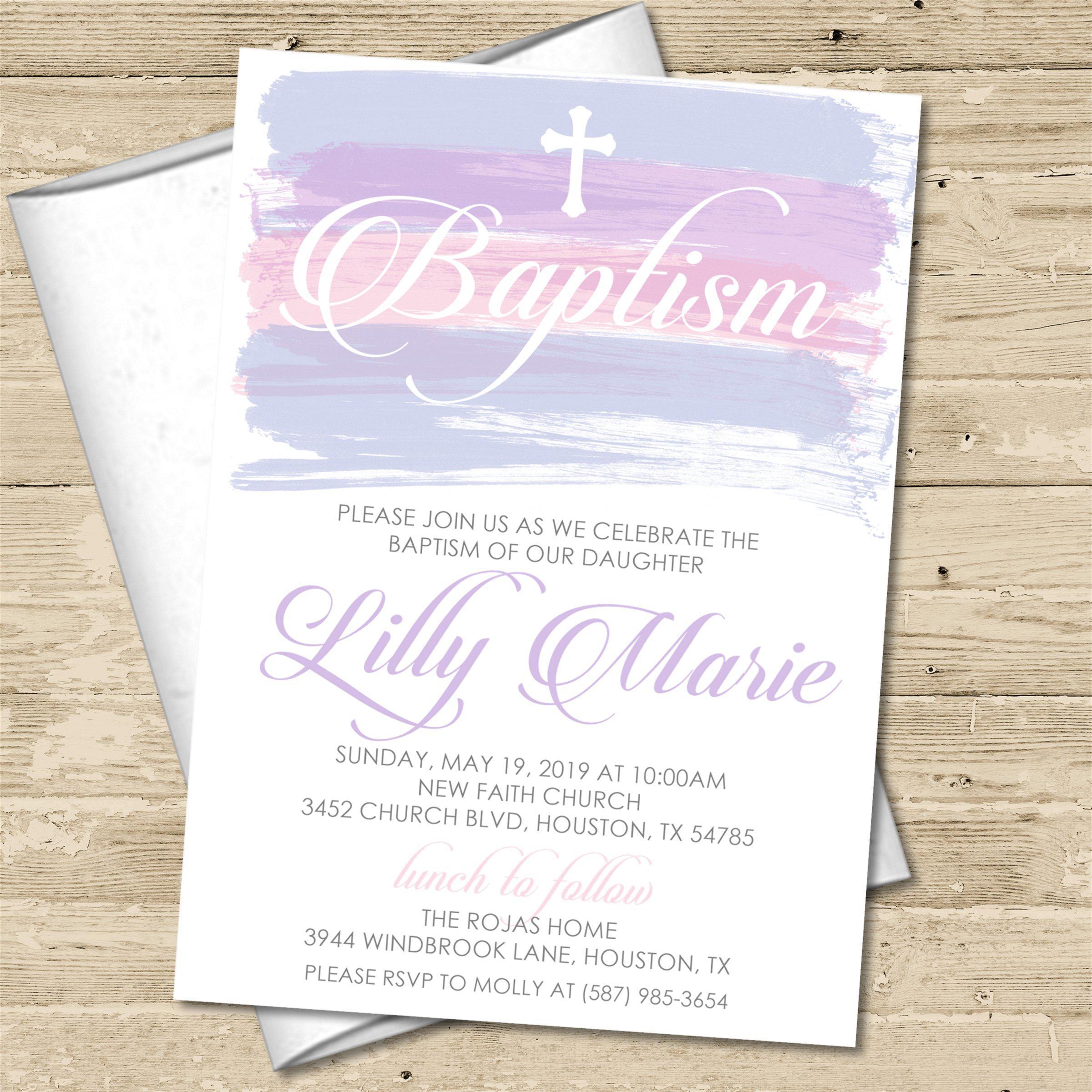 Pink And Lavender Watercolor Baptism Invitations