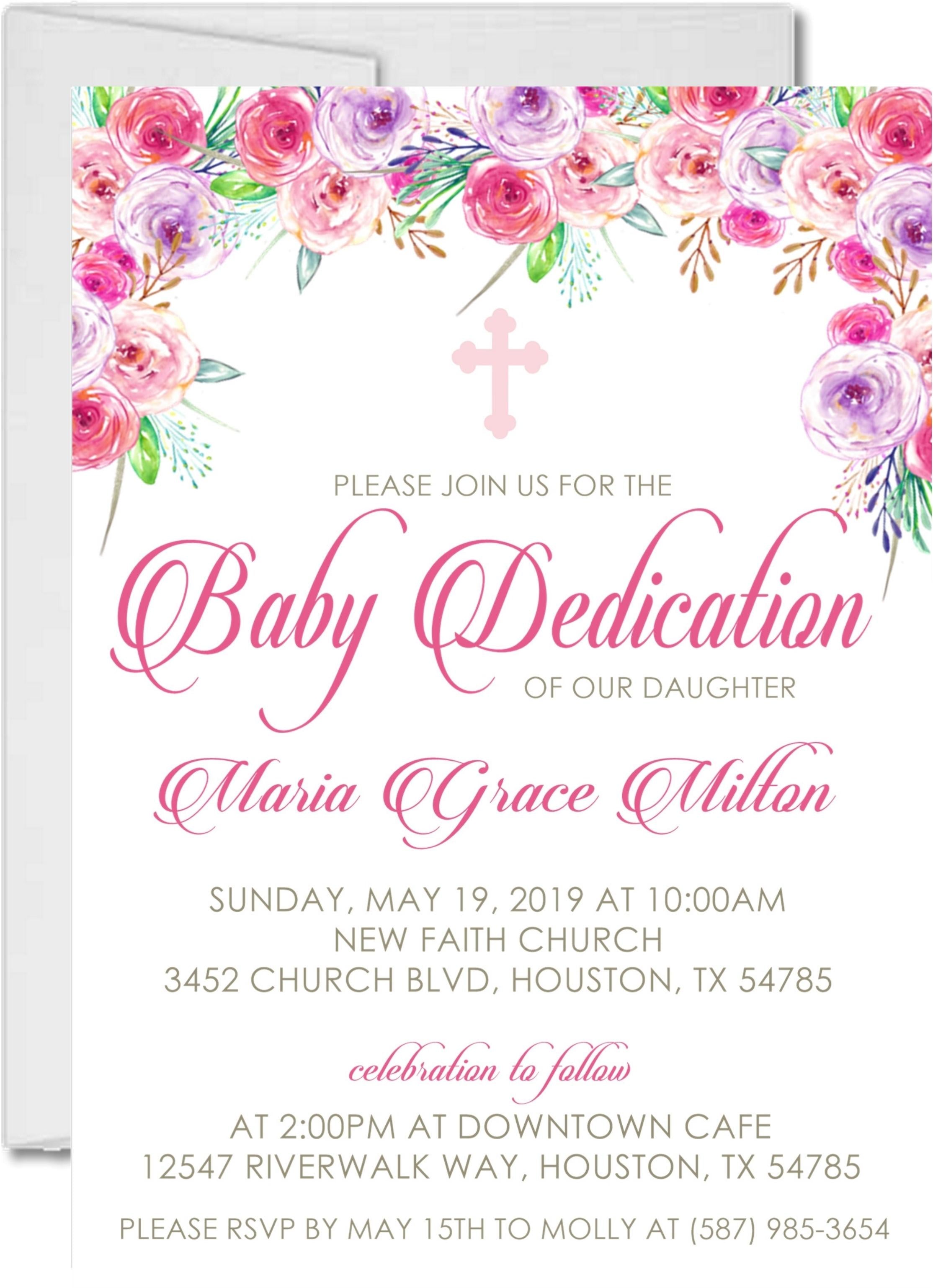 Pink And Purple Baby Dedication Invitations