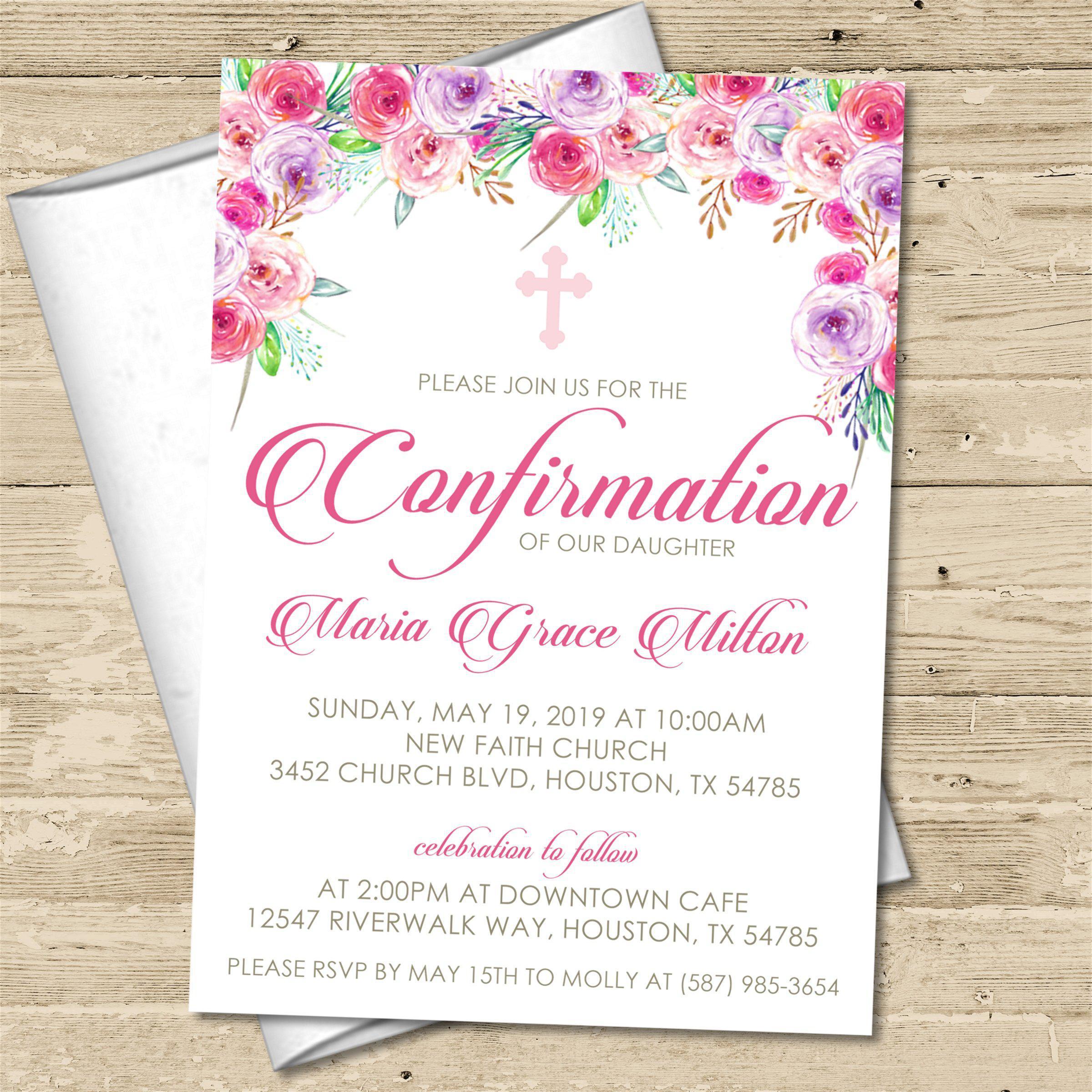 Pink And Purple Confirmation Invitations