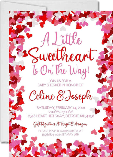 Pink And Red Heart Valentine's Day Baby Shower Invitations