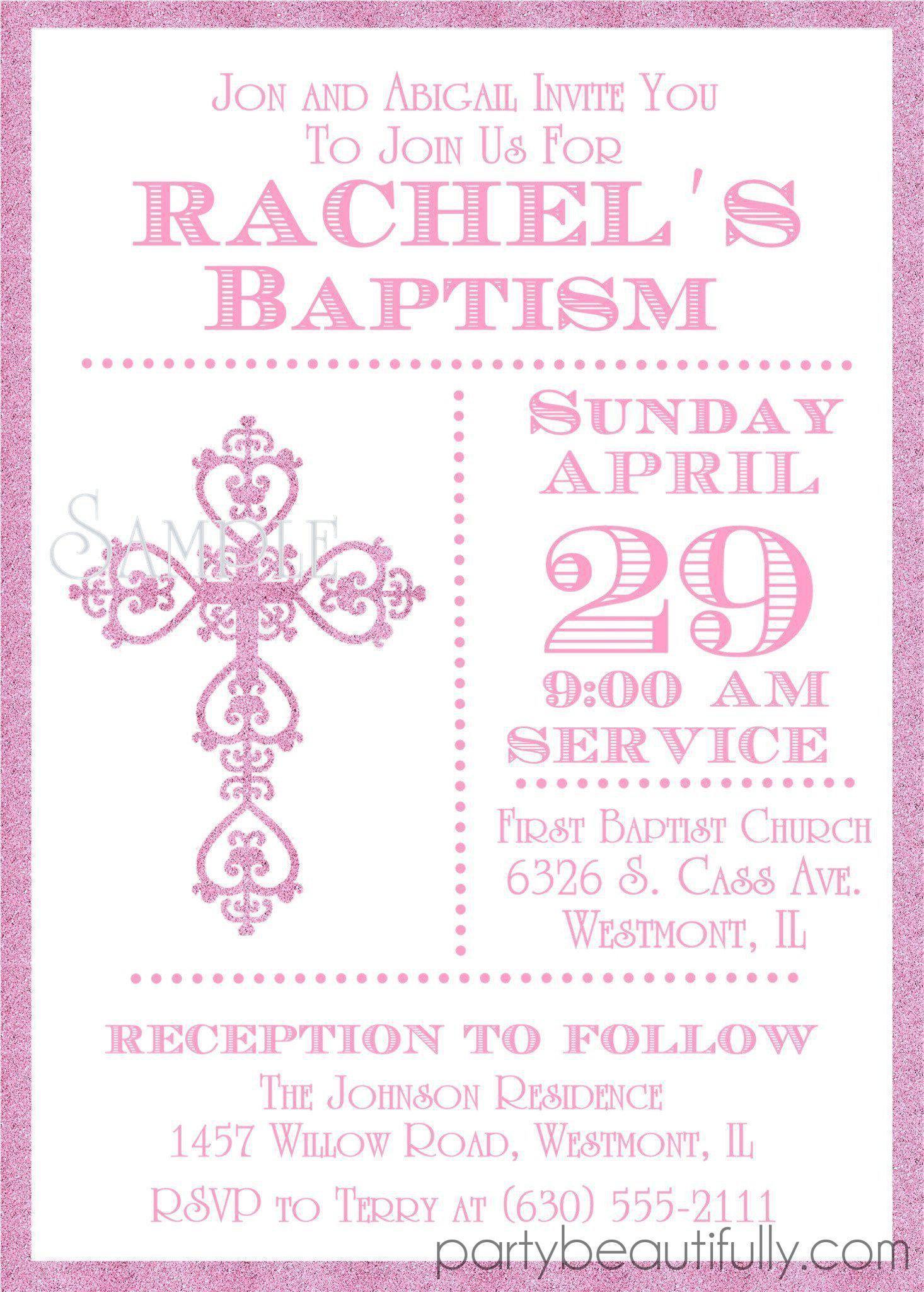 Pink And White Baptism Invitations