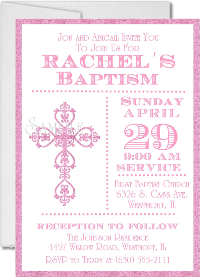 Pink And White Baptism Invitations