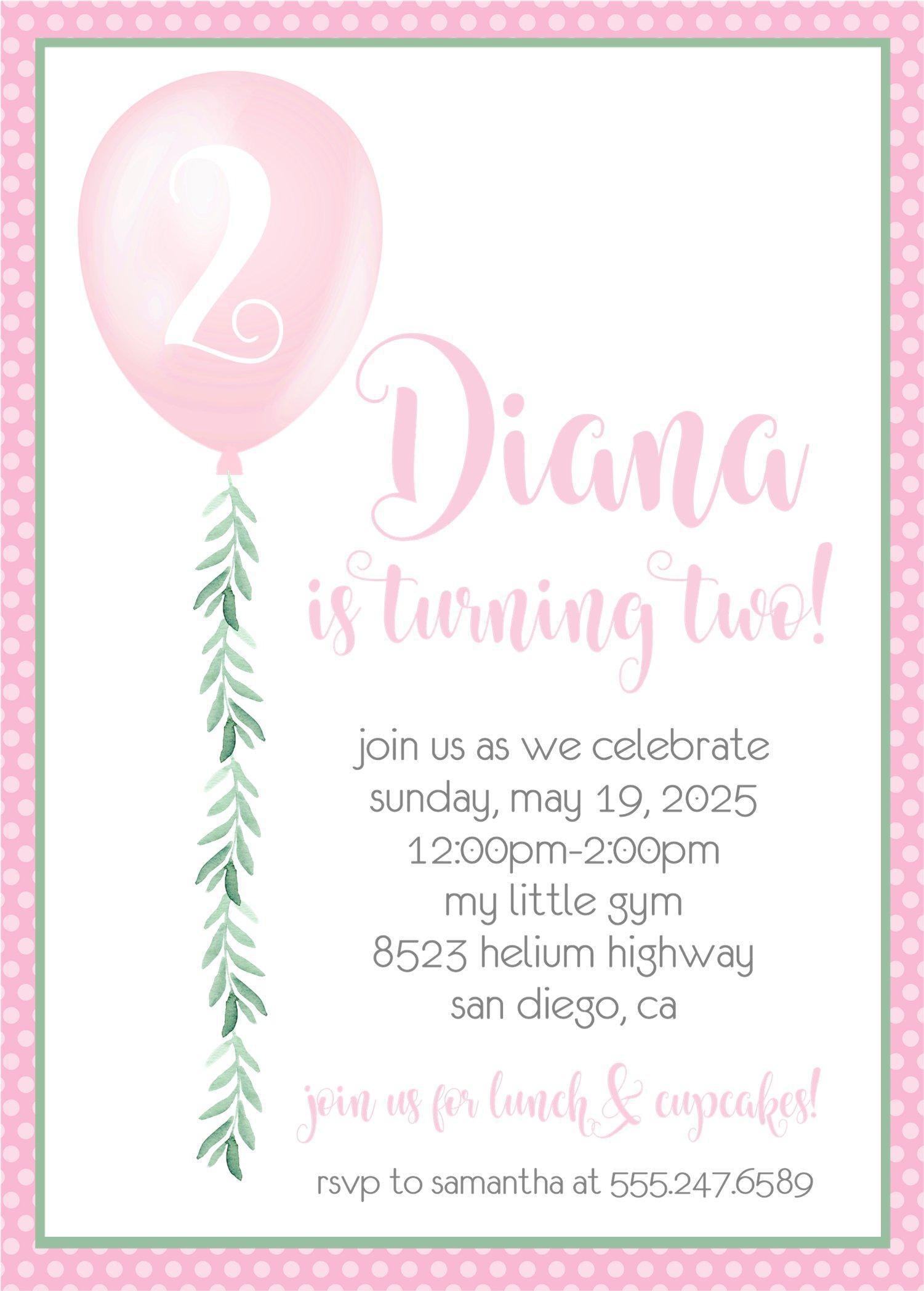 Pink Balloon Birthday Party Invitations