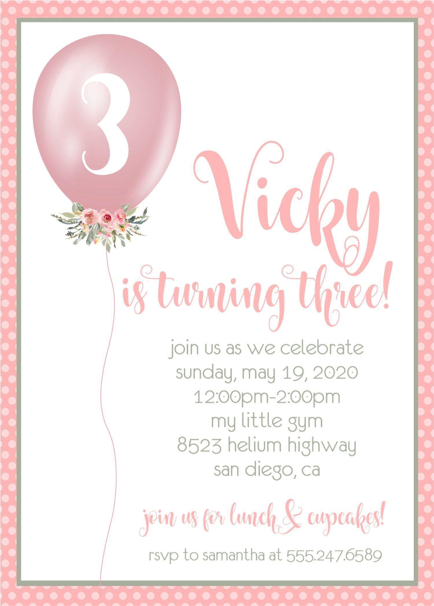 Pink Balloon Birthday Party Invitations