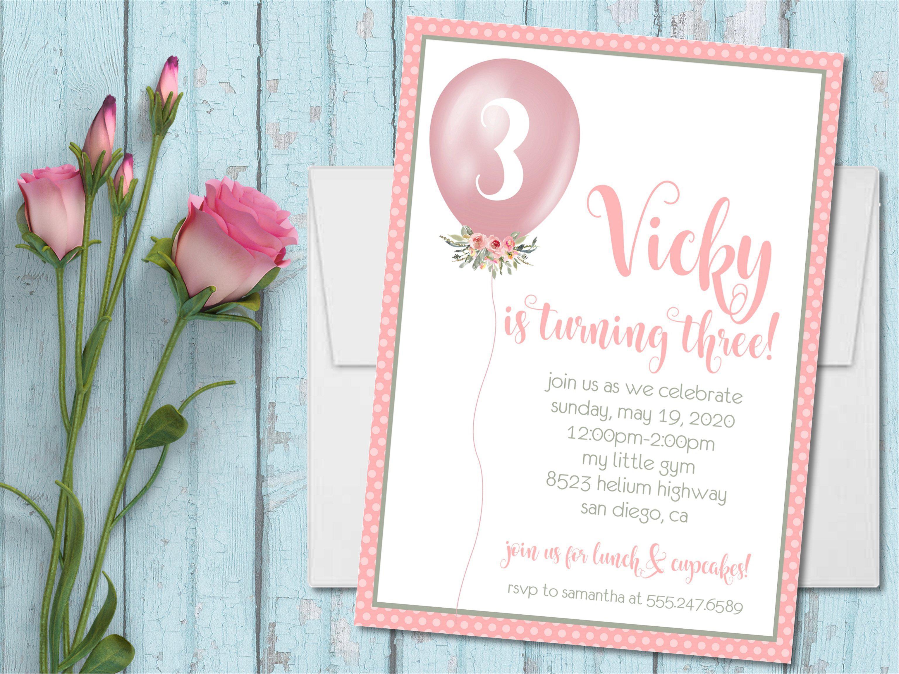 Pink Balloon Birthday Party Invitations