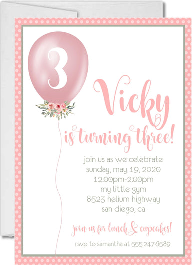 Pink Balloon Birthday Party Invitations