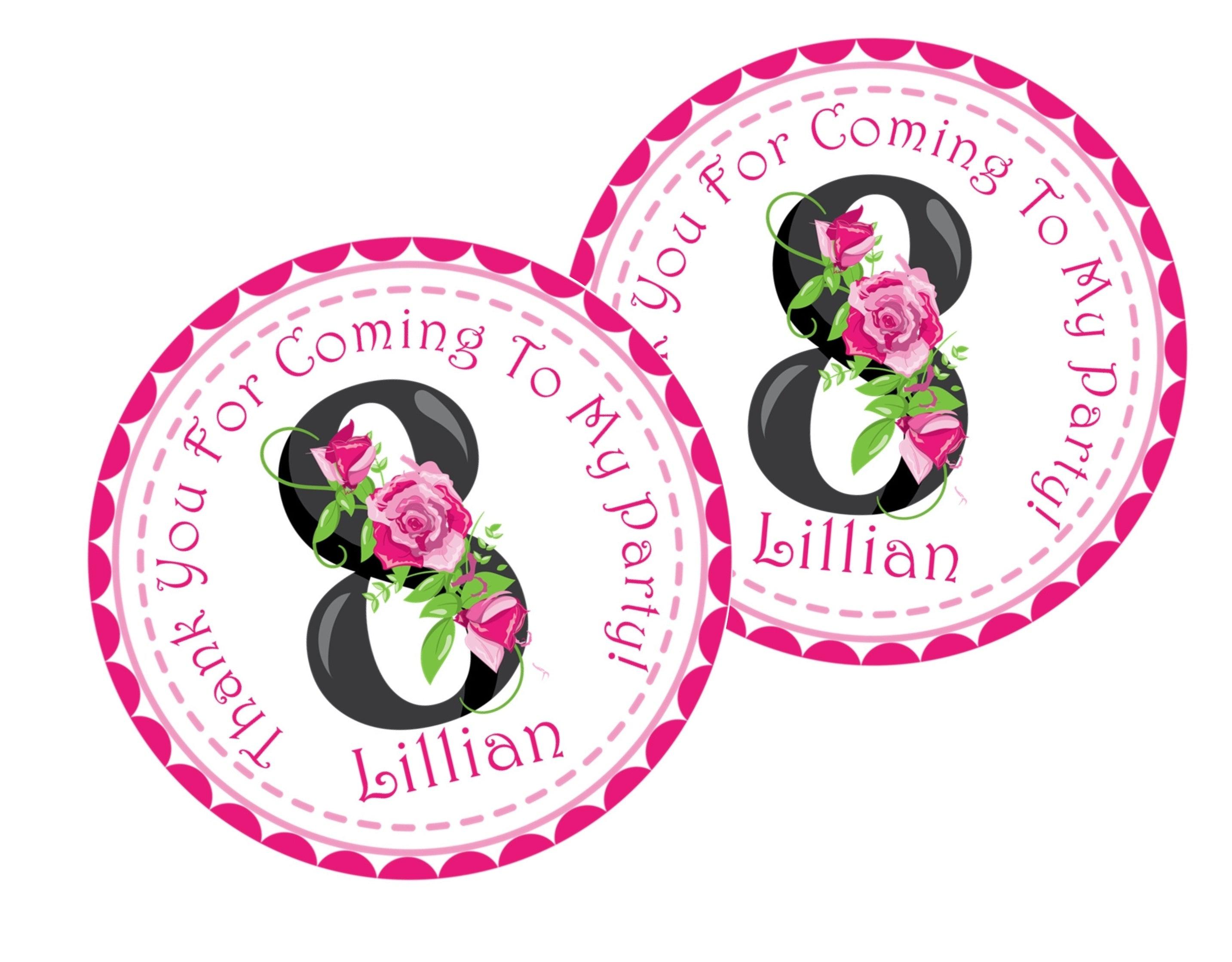 Pink & Black Floral Birthday Party Stickers