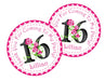 Pink & Black Floral Birthday Party Stickers