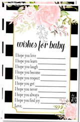 Pink, Black & White Floral Baby Shower Wish Cards