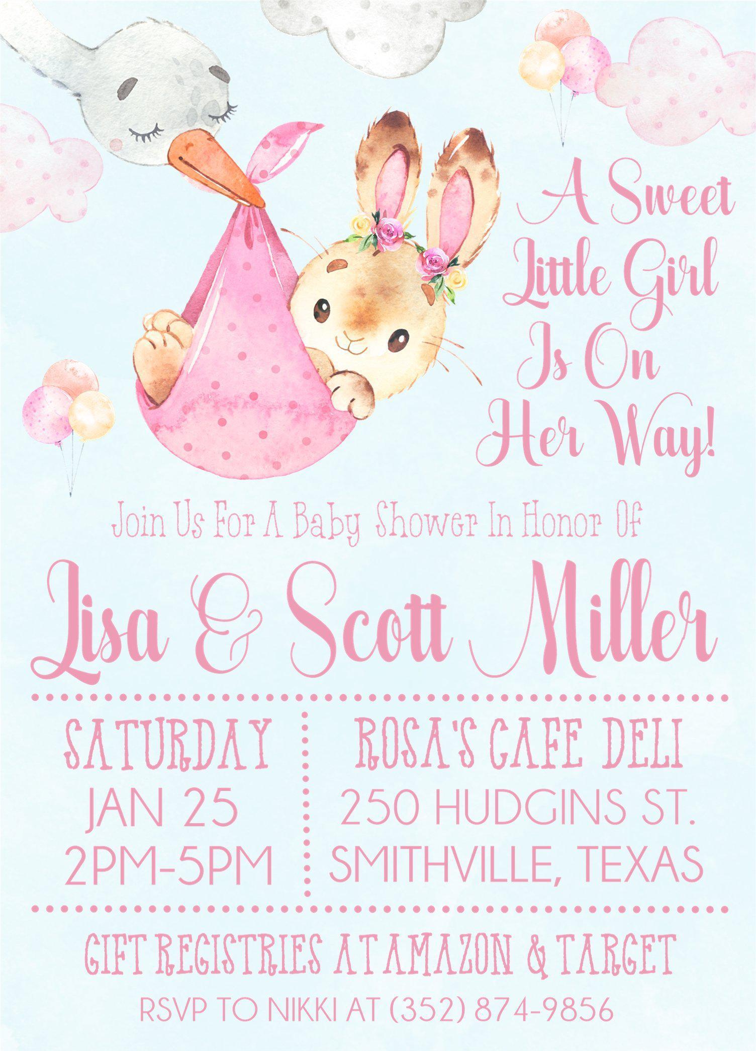 Pink Bunny Rabbit Baby Shower Invitations