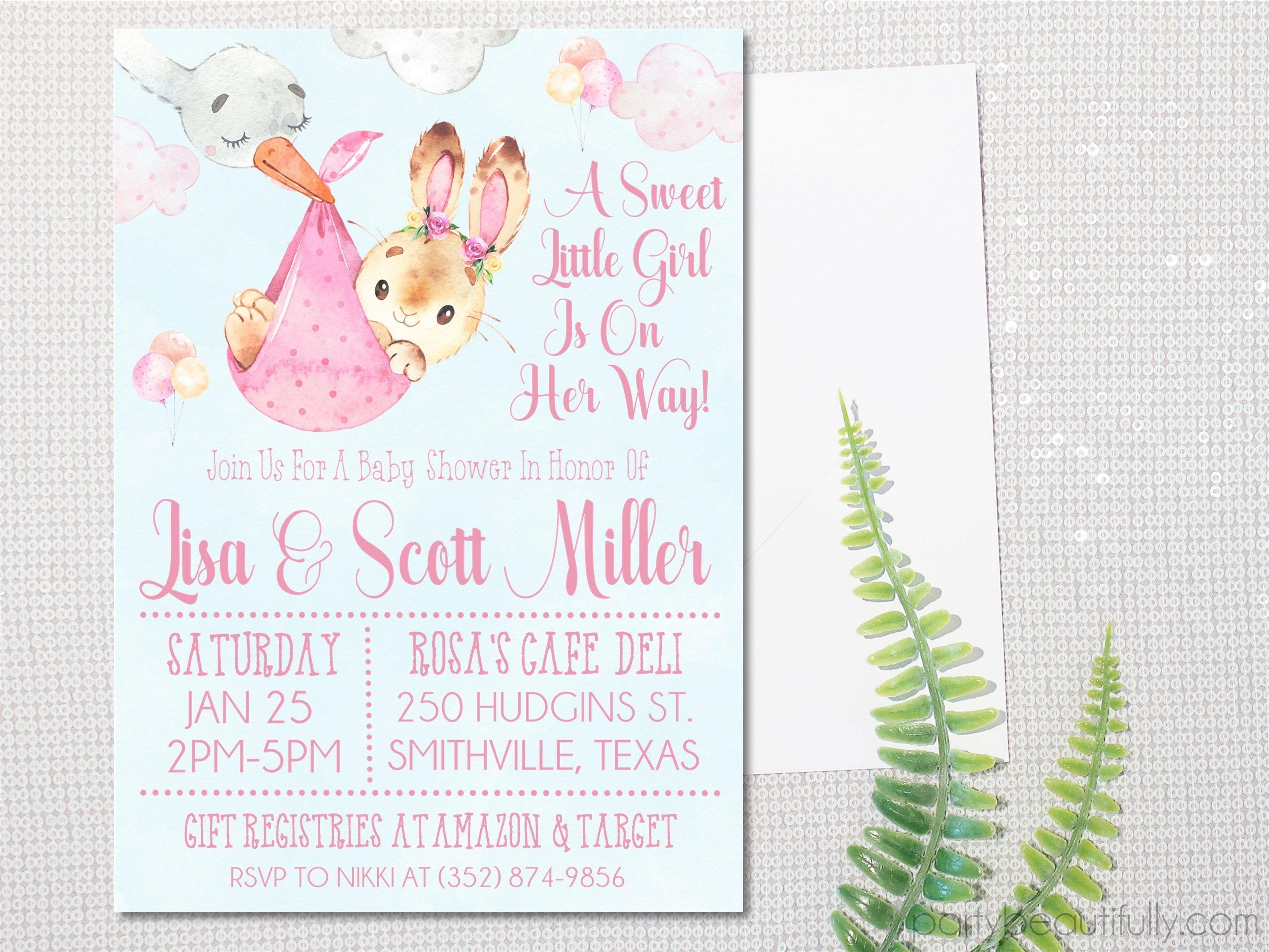 Pink Bunny Rabbit Baby Shower Invitations