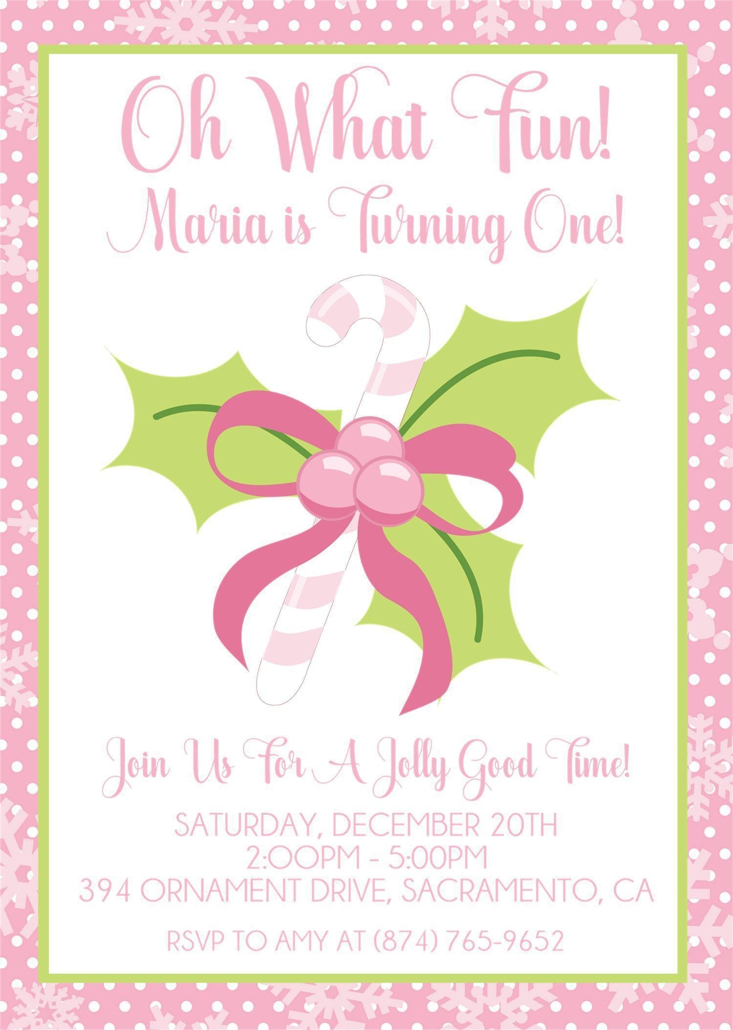 Pink Christmas 1st Birthday Party Invitations