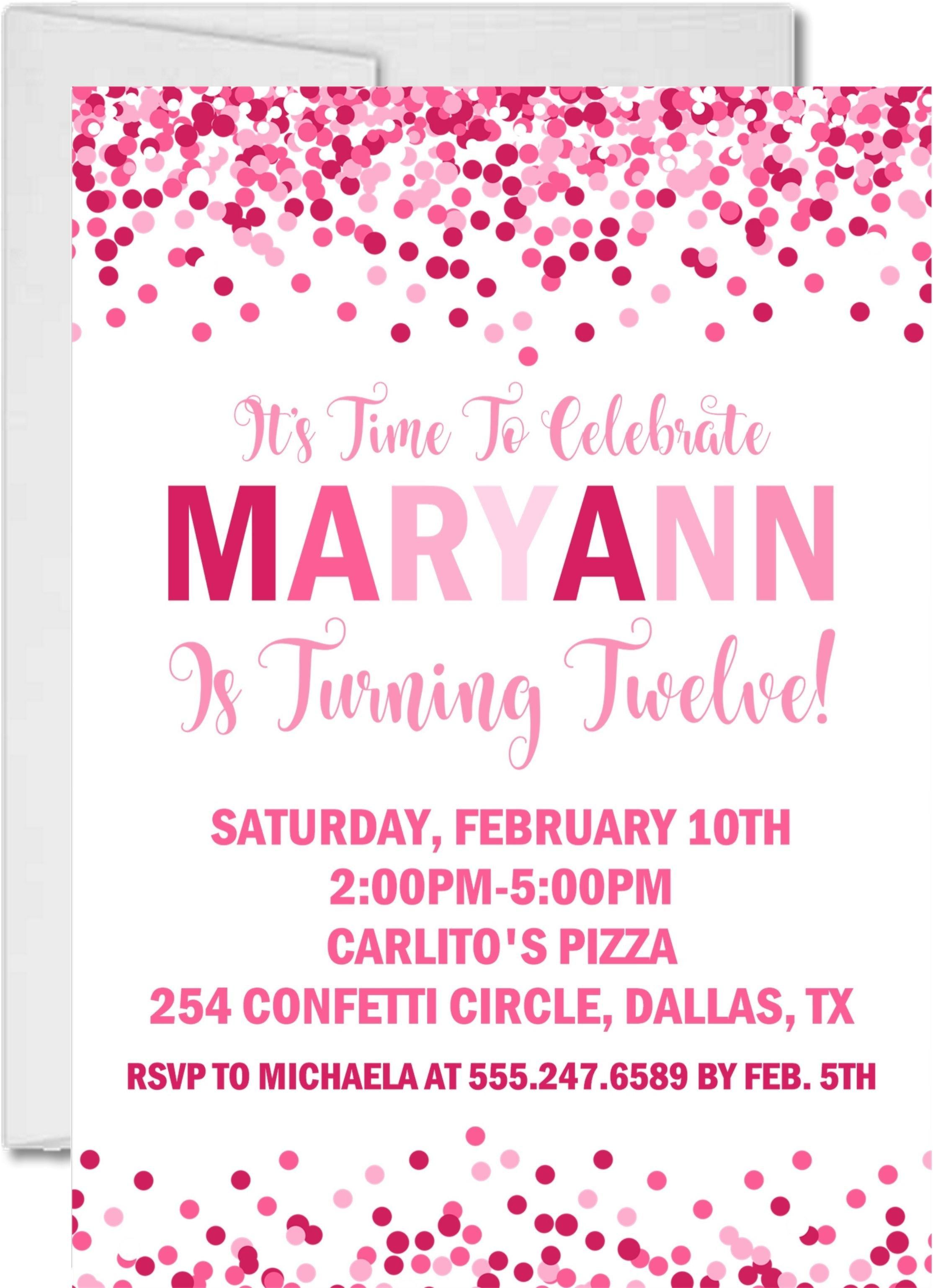 Pink Confetti Birthday Party Invitations