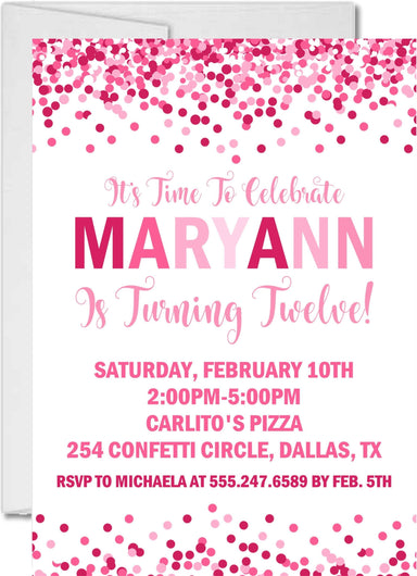 Pink Confetti Birthday Party Invitations