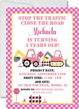Pink Construction Birthday Party Invitations