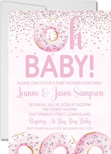 Pink Doughnut Baby Shower Invitations