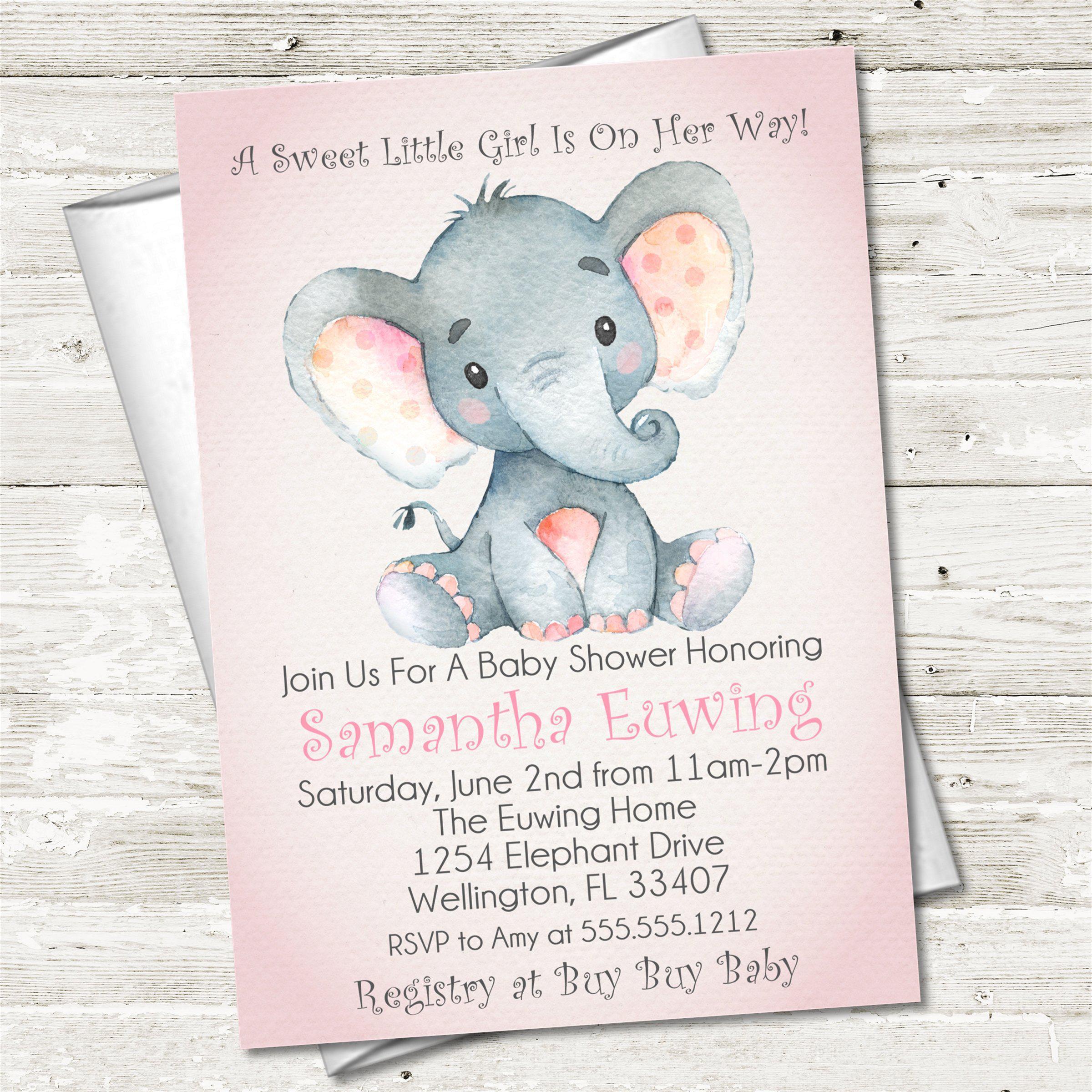 Pink Elephant Baby Shower Invitations