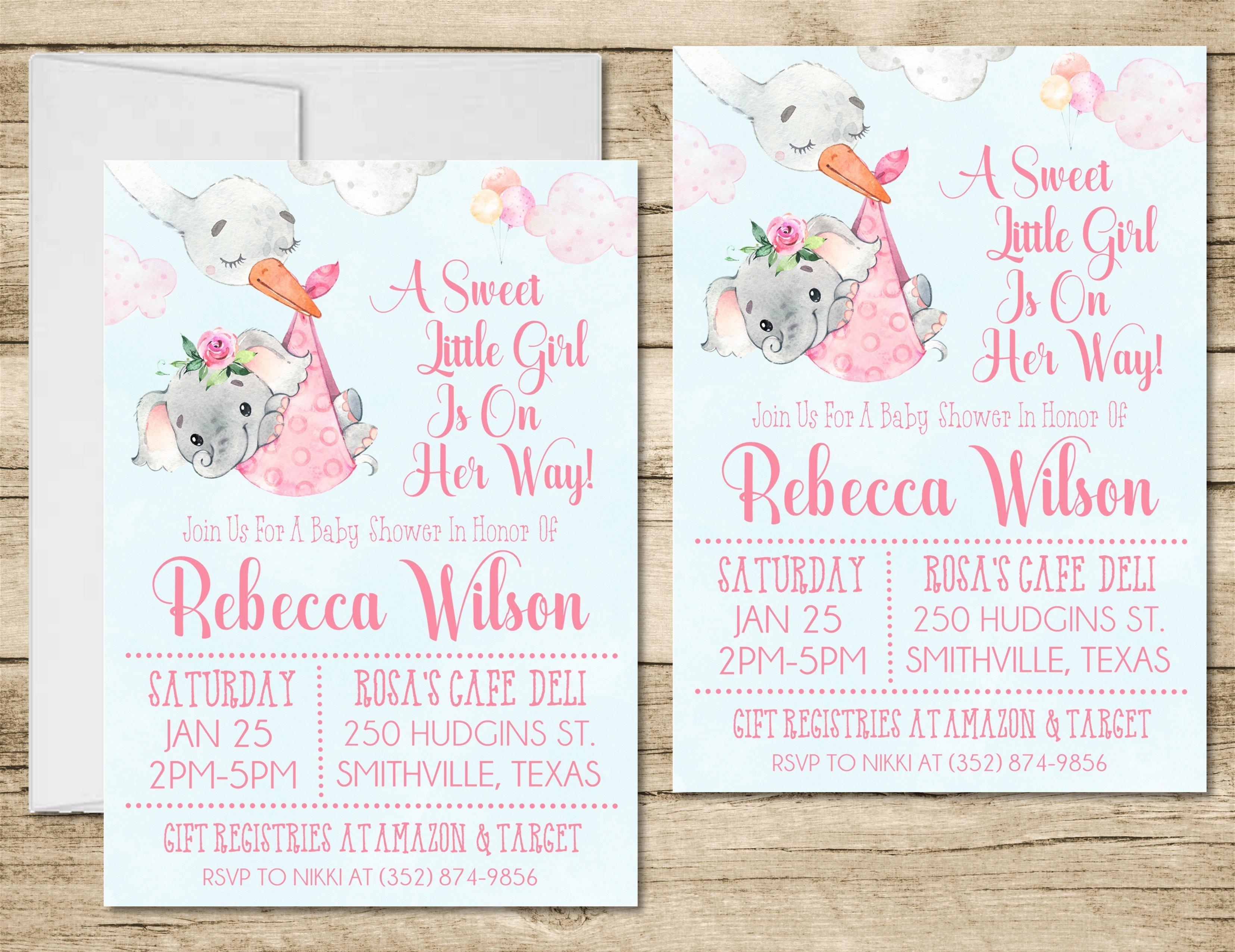 Pink Elephant Baby Shower Invitations