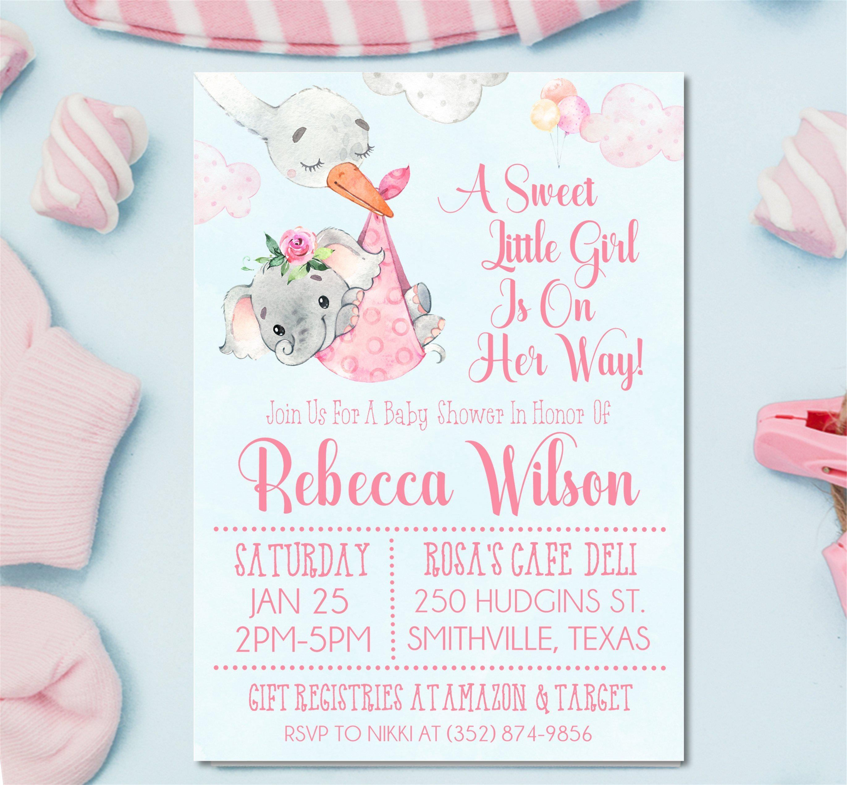 Pink Elephant Baby Shower Invitations