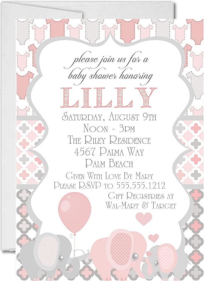 Pink Elephant Baby Shower Invitations