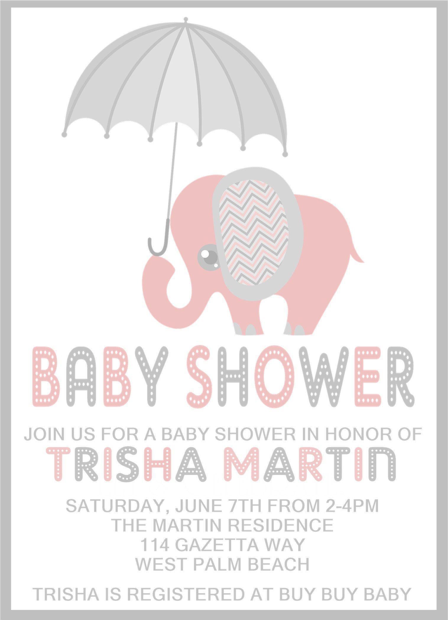 Pink Elephant Baby Shower Invitations